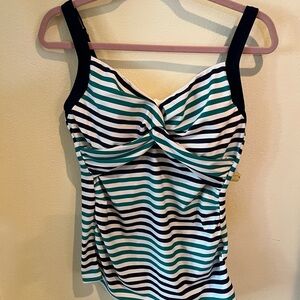 Lands' End Green and Blue Ruched Front Swim Tank NWT 10